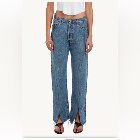 NWT EB Denim Split Hem OGs Vintage Blue 501 Up Cycled High Waist Jeans - Picture 3 of 16